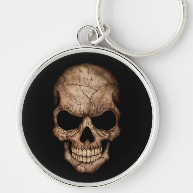 Cracked Skull Emerging From Darkness Keychain (Front)