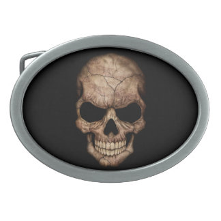 Cracked Skull Emerging From Darkness Oval Belt Buckle