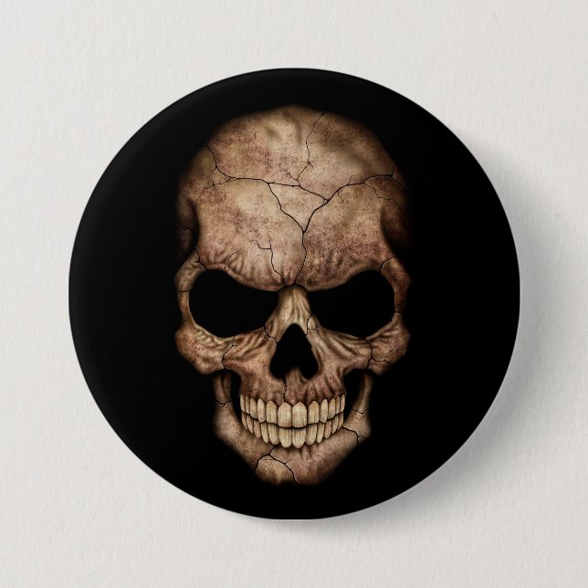 Cracked Skull Emerging From Darkness Pinback Button (Front)