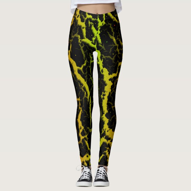 Cracked Space Lava - Orange/Lime Leggings (Front)