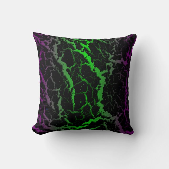 Cracked Space Lava - Purple/Green Throw Pillow (Front)