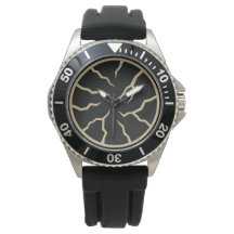 Cracked Surface Stainless Steel Black Rubber Strap