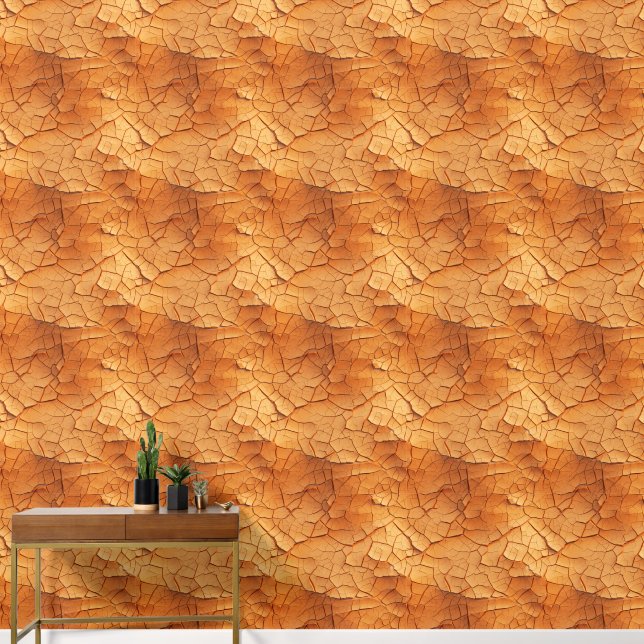 Cracked Terracotta Geometric Pattern Wallpaper (Hallway)