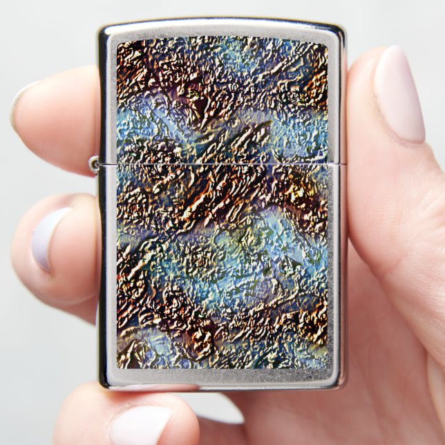 Cracked texture, caramel brown to dirty light cyan zippo lighter (In Hand)