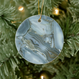Cracked Turquoise Gray Green Blue Marble Texture Ceramic Ornament
