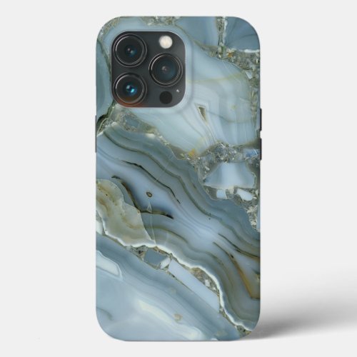 Cracked Turquoise Grey Green Blue Marble Texture iPhone 13 Pro Case