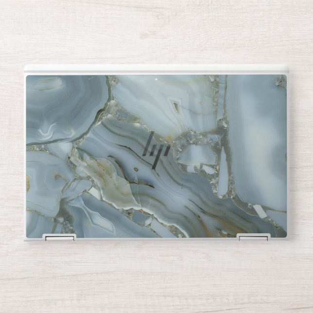 Cracked Turquoise Grey Green Blue Marble Texture HP Laptop Skin (Front)