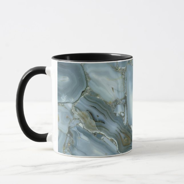 Cracked Turquoise Grey Green Blue Marble Texture Mug (Left)