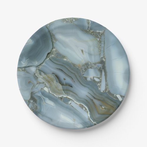 Cracked Turquoise Grey Green Blue Marble Texture Paper Plates