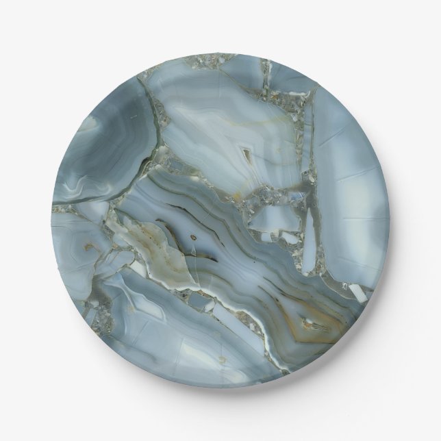 Cracked Turquoise Grey Green Blue Marble Texture Paper Plates (Front)