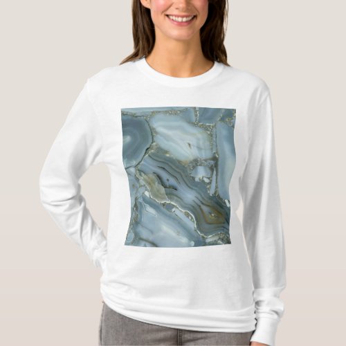 Cracked Turquoise Grey Green Blue Marble Texture T_Shirt