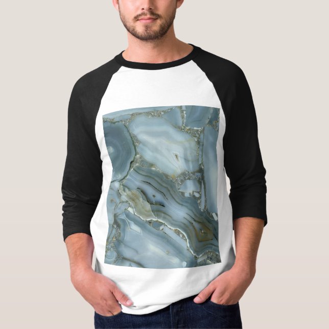 Cracked Turquoise Grey Green Blue Marble Texture T-Shirt (Front)