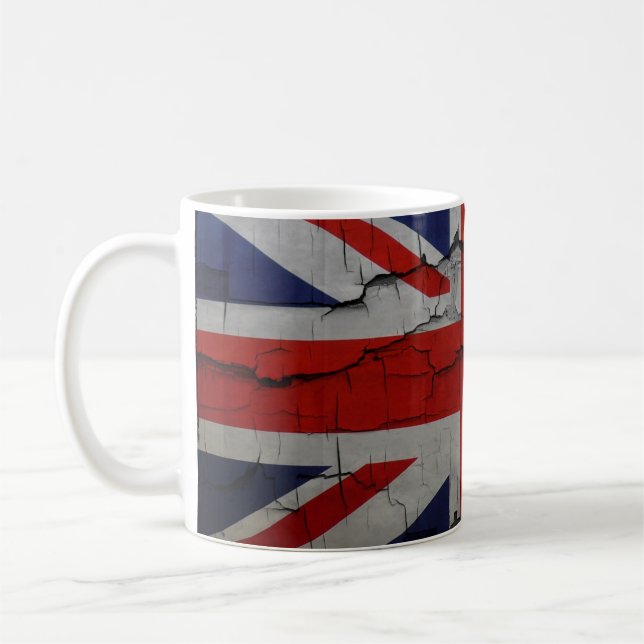 Cracked Union Jack, UK Flag Coffee Mug (Left)