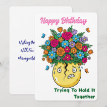 Cracked Vase with Flowers Funny Happy Birthday