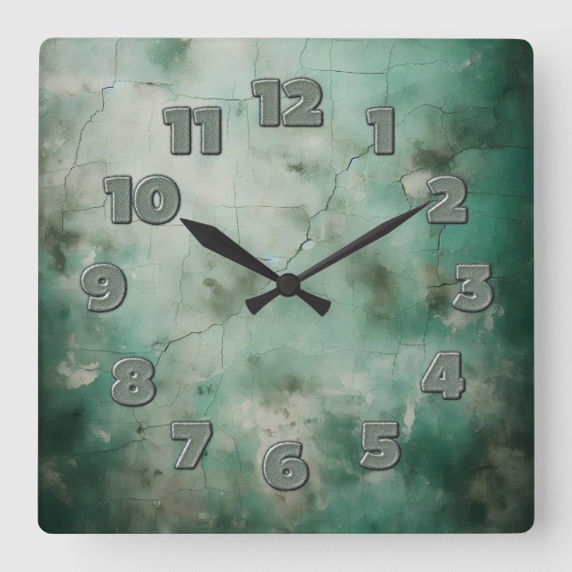 cracked wall look square wall clock (Front)