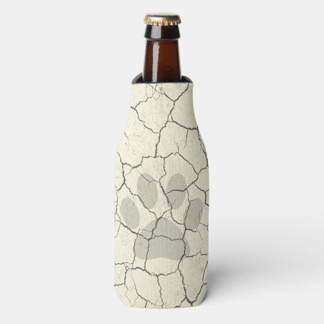 Cracked White Animal Paw Print Bottle Cooler (Bottle Front)