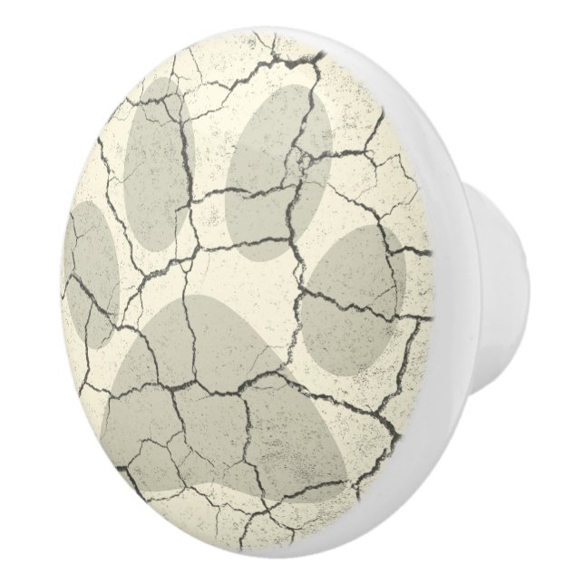 Cracked White Animal Paw Print Drawer Knob (Right)