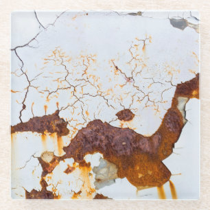 Cracked white paint, rusty car. glass coaster