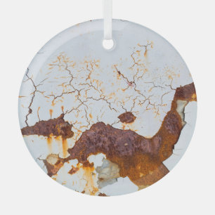Cracked white paint, rusty car. glass ornament