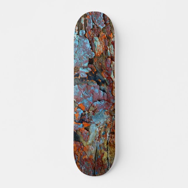 Cracked wood skateboard. skateboard deck (Front)