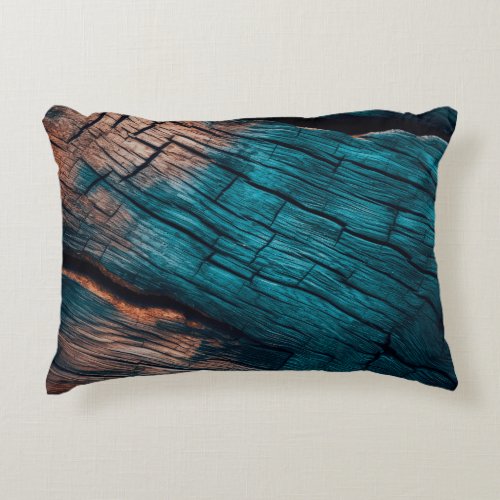 Cracked Wood Texture Orange  Teal Accent Pillow