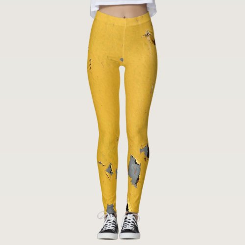 Cracked yellow metal dirty texture leggings