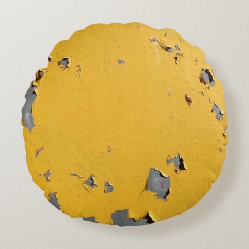 Cracked yellow metal dirty texture round pillow