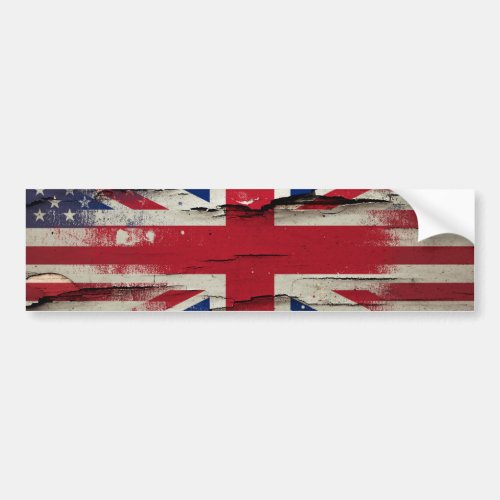 Crackle Paint  British American Flag Bumper Sticker