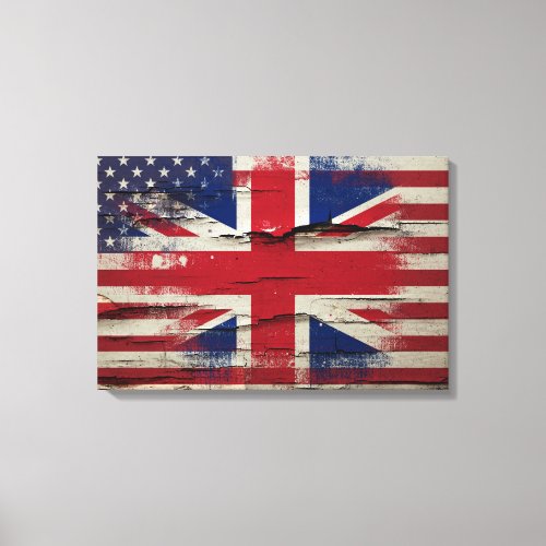 Crackle Paint  British American Flag Canvas Print