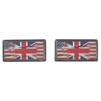Crackle Paint | British American Flag Cufflinks by SnappyDressers at Zazzle