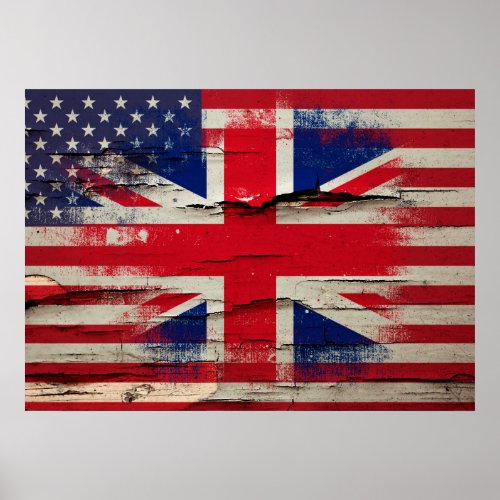 Crackle Paint  British American Flag Poster