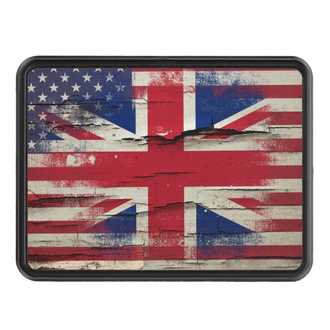 Crackle Paint | British American Flag Tow Hitch Cover (Front)