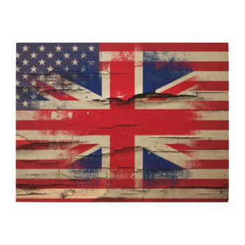 Crackle Paint | British American Flag Wood Wall Art by SnappyDressers at Zazzle