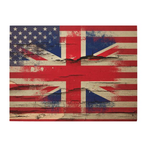 Crackle Paint  British American Flag Wood Wall Art