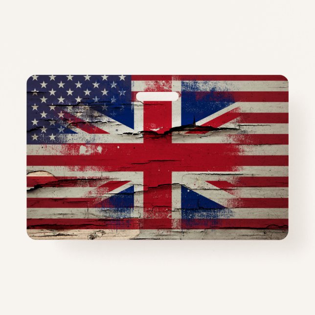 Crackle Paint | British Flag & American Flag Badge (Front)