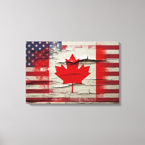 Crackle Paint  Canadian American Flag Canvas Print