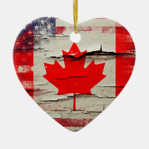 Crackle Paint | Canadian American Flag Ceramic Ornament