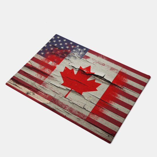 Crackle Paint Canadian American Flag Doormat