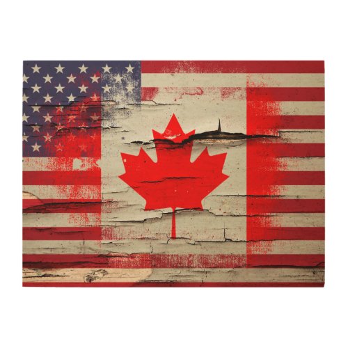 Crackle Paint  Canadian American Flag Wood Wall Art
