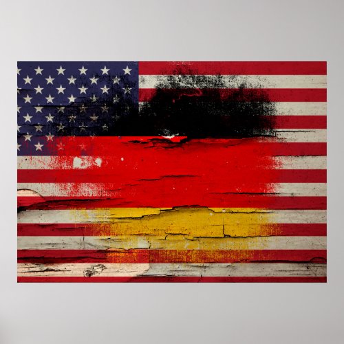 Crackle Paint  German American Flag Poster