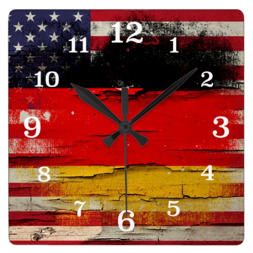 Crackle Paint | German American Flag Square Wallclocks