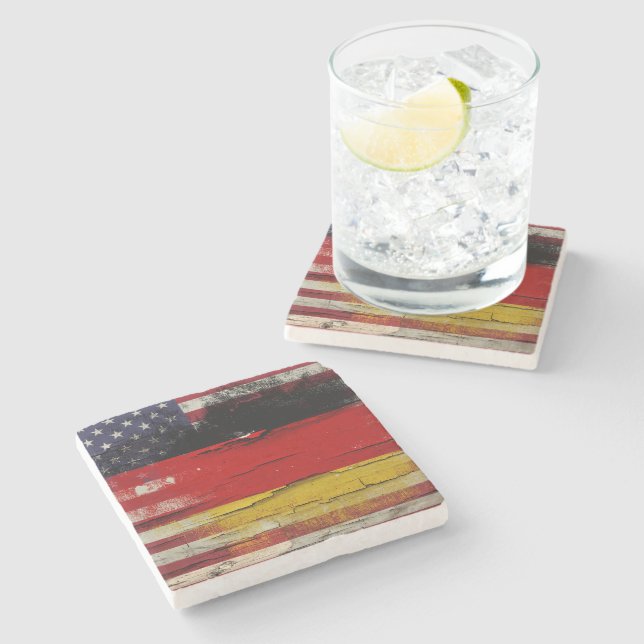 Crackle Paint | German American Flag Stone Coaster (Side)