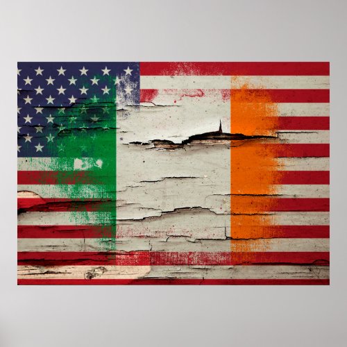 Crackle Paint  Irish American Flag Poster