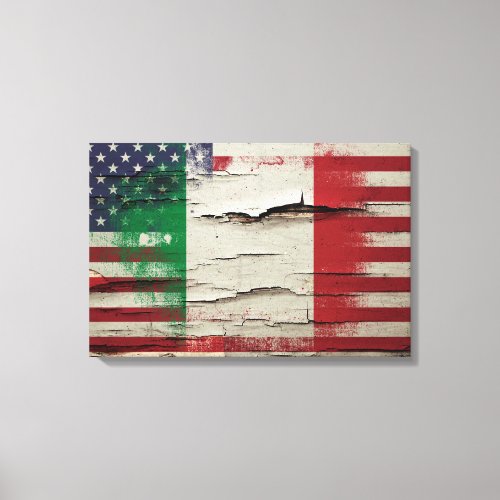 Crackle Paint  Italian American Flag Canvas Print