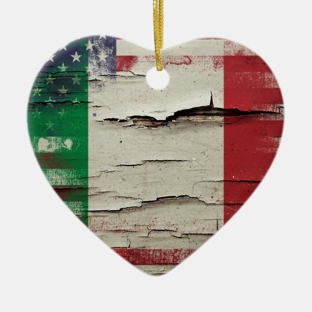 Crackle Paint | Italian American Flag Ceramic Ornament (Front)