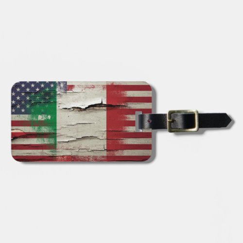Crackle Paint  Italian American Flag Luggage Tag