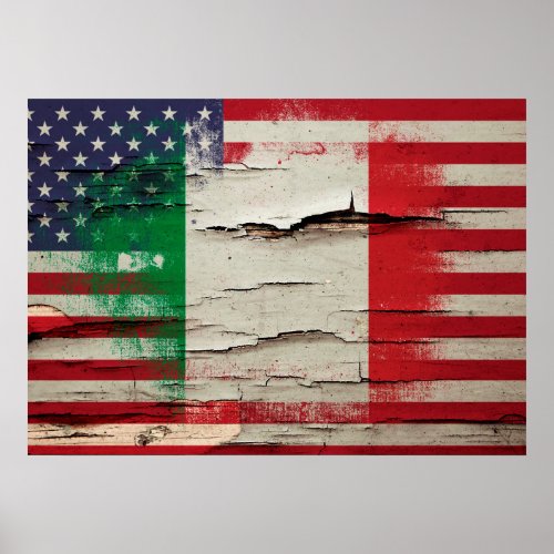 Crackle Paint  Italian American Flag Poster
