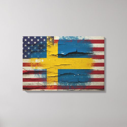 Crackle Paint  Swedish American Flag Canvas Print