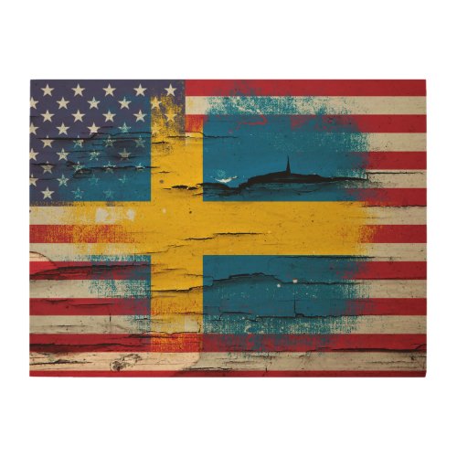 Crackle Paint  Swedish American Flag Wood Wall Decor