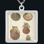 Crackled Antique Shells Silver Plated Necklace<br><div class="desc">Artist Denis Diderot is talented and known for his great sea life images. In this vivid image, he captures four crackled Conch seashells in their most natural style. Conches are often crackled like these four seashells and in a sepia looking tone. Get your seashell product today and you can picture...</div>